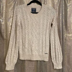 Abercrombie & Fitch Neutral Grandpa Knit Cotton Acrylic Chunky Sweater XS